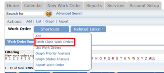 Shortcuts-Batch Close Work Orders