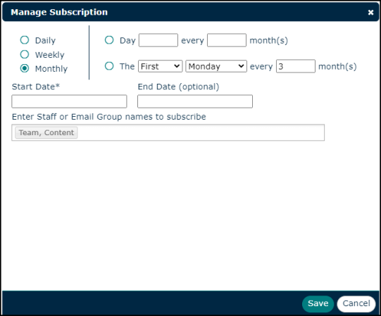 Manage Subscription page